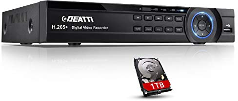 4 Channel CCTV DVR Recorder, DEATTI HD 1080P Lite 5in1 Hybrid DVR for Home Surveillance System with 1TB Hard Drive, Compatible with AHD/CVI/TVI/IP/CVBS(Analog) Cameras