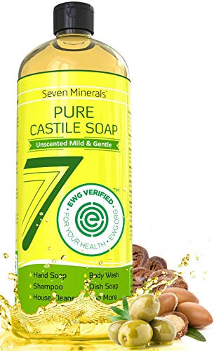 Pure Castile Soap 33.8 fl oz - No Palm Oil, GMO-Free - Unscented Mild & Gentle Liquid Soap For Sensitive Skin & Baby Wash - All Natural Vegan Formula with Organic Carrier Oils