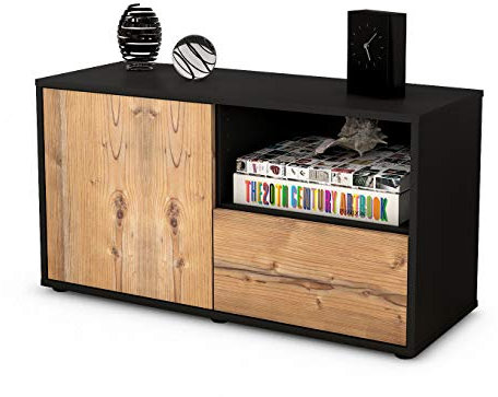 Stil.Zeit TV Schrank Lowboard Adriana, Korpus anthrazit matt, Front Holz Design Pinie (92x49x35cm), Push to Open Technik & Leichtlaufschienen
