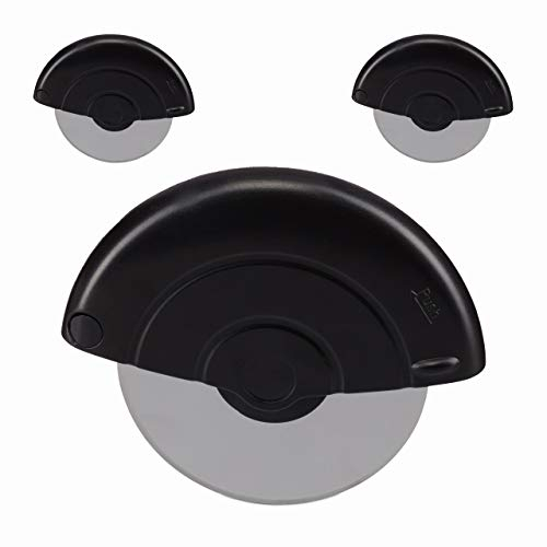 3 Cortapizzas Rueda Acero Inoxidable, Cortador Pizza, Cuchilla Masas, Apto Lavavajillas, 11,5x13,5x2.8cm, Negro