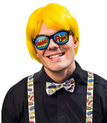 Orlob Kostüm Zubehör Set Pop Art Brille Fliege Hosenträger Karneval