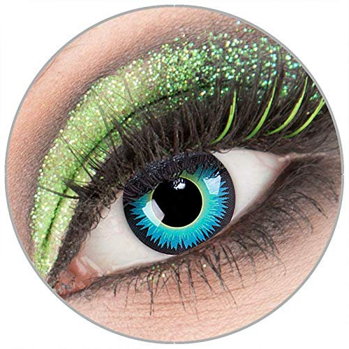 Farbige blaue 'Seraphin' Kontaktlinsen ohne Stärke 1 Paar Crazy Fun Kontaktlinsen mit Behälter zu Fasching Karneval Halloween - Topqualität von 'Giftauge'