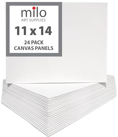 milo Canvas Panel Boards for Painting | 11x14 inches | 24 Pack of Flat Canvas Panels, Primed & Ready to Paint Art Supplies for Acrylic, Oil, Mixed Wet Media, & Pouring, Bulk Painting Party Pack