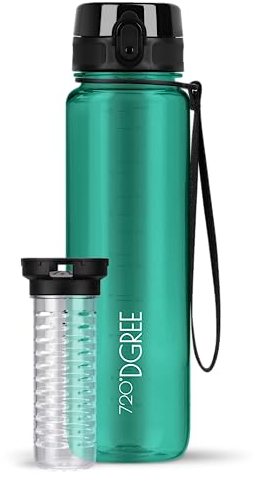 720°DGREE Trinkflasche 1l “uberBottle“ crystalClear +Früchtebehälter - BPA-Frei, Auslaufsicher - Wasserflasche für Sport, Fitness, Uni, Outdoor - Tritan Sportflasche Leicht, Stoßfest, Wiederverwendbar