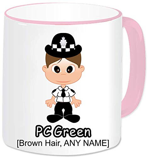 Female Police Mug - Personalised Police Gifts - Add Name and Text - Police Officer Policewoman Novelty Presents Idea (Brown Hair)