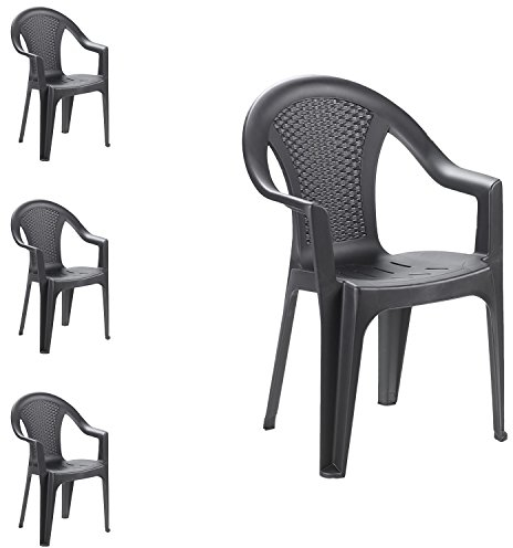 FineHome 4er Set Gartenstuhl Stapelstuhl Bistrostuhl Gartensessel Balkonmöbel Gartenmöbel Anthrazit stapelbar Rattan-Optik