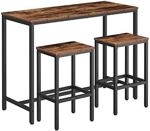 HOOBRO Bar Table and Chairs Set, 47.2” Rectangular Pub Table with 2 Stools for Small Space, High Top Table, 3-Piece Breakfast stools Set, Sturdy Metal Frame, Easy to Assemble, Rustic Brown BF52BT01