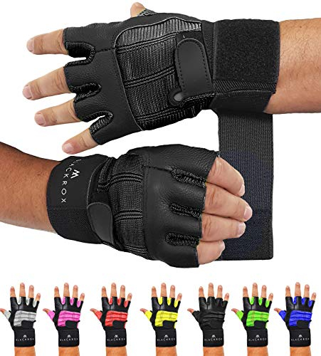 BLACKROX Fitnesshandschuhe echtes Leder Herren & Damen V3 Boston Kraftsport Handgelenkschutz Trainingshandschuhe Gym Handschuhe Bodybuilding Gym Gloves Kraftsport (Schwarz, S)