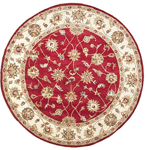 THEKO | Teppich Royal Ziegler aus 100% Schurwolle, handgetuftet, Oeko-Tex, extra dick & weich | Rot/Cream | 100cm (rund)