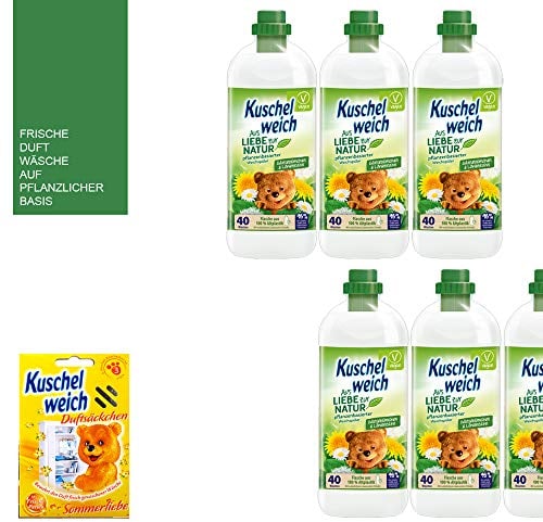 8tlg. Set: 6x750ml Kuschelweich Weichspüler Gänseblümchen & Löwenzahn vegan f. Allergiker 192WL + Duftsäckchen Wilde Vanille + XS Cotton Bag von STUDIO.MUNET