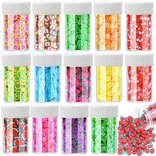 Acejoz 12000 Pcs Fruit Nail Art Slices 3D Polymer Slices Resin Charms Fruit Slices for Nail Art, Slime and Lip Gloss, 15 Styles
