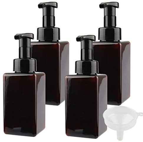 FBJIE 4 Stück 450ml Leere Braun Bernstein Schäumende Seifenspender Quadrat PETG Schaum Mousse Pumpflaschen Foaming Flasche Schaumspender für Flüssige Seifen, Handseife, Haarschaum, Gesichtsreiniger