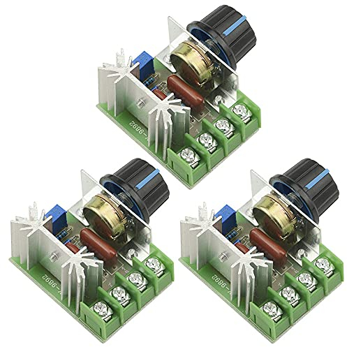 Gebildet 3pcs AC 110V-220V 2000W SCR Modulo Regolatore di Tensione Elettronico ad Alta Potenza Regolatore di Velocità del Motore 25A Dimmer LED Ultra Piccolo con Manopola di Controllo Della Velocità
