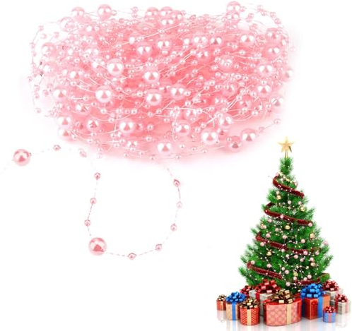HERCHR Perlengirlande Rosa 10M Tischdeko Hochzeit, Perlengirlande, Künstlich Perlenband Perlenkette Perlengirlande Perlenkette Deko, Angelschnur Perlenband Künstliche Perlen Girlande Für Hochzeit DIY