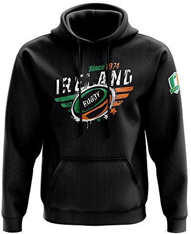 Herren Kapuzenpullover Irland Rugby Since 1874 – Supporter Rugby Irish Badge Rugga Geschenke für Ihn – St. Patricks Day Sportfan, Schwarz , XXL