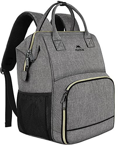 MATEIN Laptop Lunch Rucksack, 17 Zoll Picknick Rucksack für Damen und Herren mit isoliertem Kühlfach, Wasserdicht Lunch Kühltasche mit USB Ladeanschluss für Herren Business Arbeit Picknick, Grau