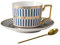 European Style Cup Tea Cup and Saucer Set,8.5oz/250ml Bone China Coffee Tea Cups with Saucer and Golden Spoon (Light Blue)