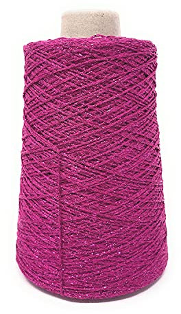 Rocca catenella Filato da Uncinetto o Ferri 250 gr - 850 mt glitterato per abbigliamento (Fucsia)