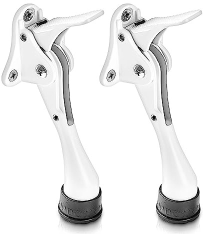 HOME&I One Touch Easy Pedal Door Stop Stopper Height Adjustable Kick Down Door Stop with Rubber Tip Spring Lever Screw Type (2 Pack x White)