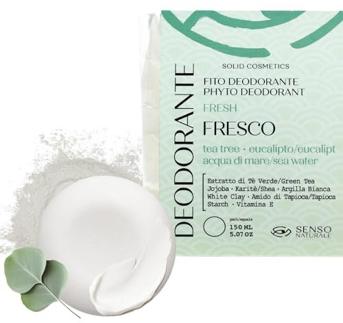 Senso Naturale Deodorant Fest Zart 100% Natürlich Bio, Reduziert die Bildung von Geruchsmolekülen, Schützt, Hydratisiert, Beruhigt (Frisch (teebaum, eukalyptus, meerwasser))