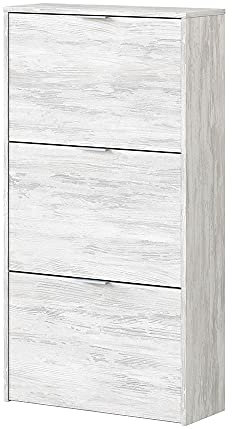 JUANIO Mueble Zapatero 3 Puertas con Gran Capacidad con Acabado en Color Roble Gris Blanqueado - Dim: 60 cm (Ancho) x 113 cm (Alto) x 22 cm (Fondo)