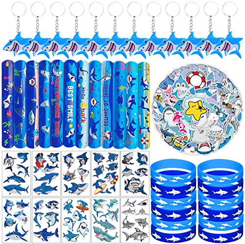 96 Stück Hai Party Geschenke Einschließlich Hai-Schlüsselanhängern, Hai-Silikonarmband-Armbänder, Hai-Schlag-Armbänder, Hai-Tattoo-Aufkleber, Hai-Aufkleber, Hai Geburtstag Party Favors Supplies