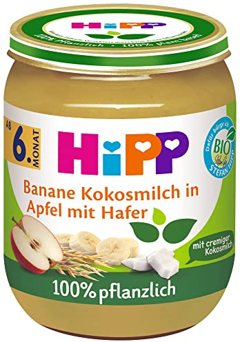 HiPP Bio Frucht und Getreide Banane Kokosmilch in Apfel mit Hafer, 160g, 6er Pack (6 x 160g)