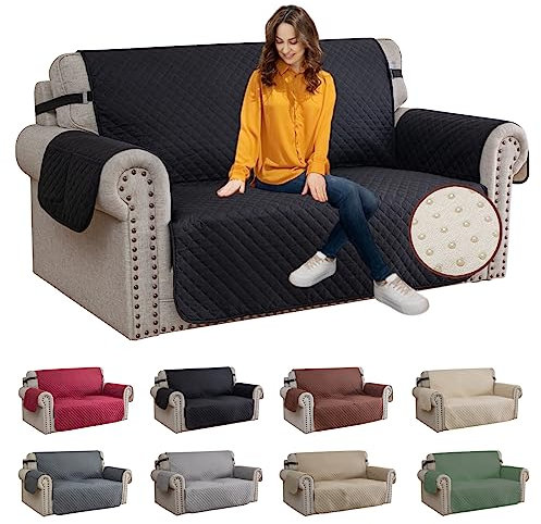 XINEAGE Sofa Überzug, Sofabezug 2 Sitzer Reversible, Wasserdicht Sofabezug, Sofaüberwurf, Sofa Möbel Protector, rutschfeste Sofabezüge für Hunde Haustiere (2 Sitzer, Schwarz)