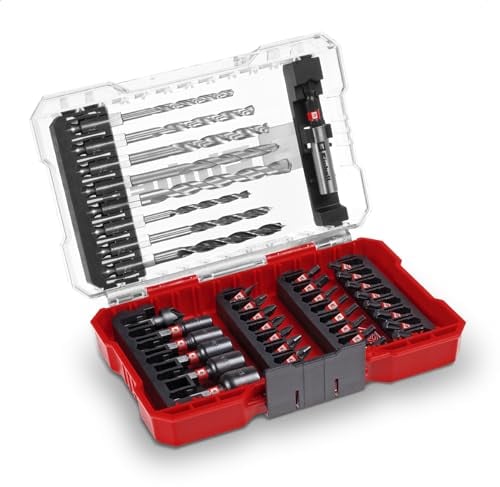 Einhell M-Case - Juego de 39 accesorios resistentes a los impactos (brocas de 25 mm, brocas de metal, brocas para madera, brocas de piedra, soporte de brocas de 60 mm, llave de vaso, avellanado,