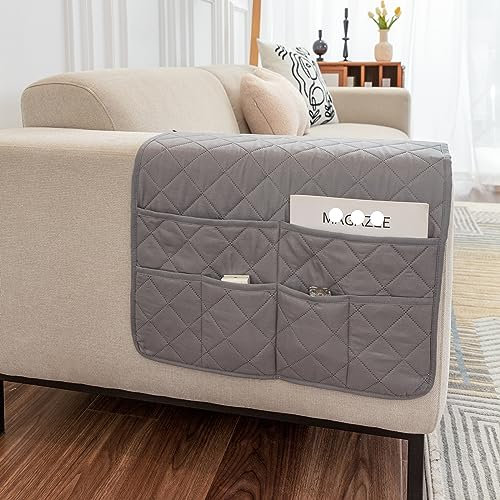 JUNLEBUYI Sofa Armlehnen-Organizer Mit 6 Taschen Anti-Rutsch-Sessel-Aufbewahrungstasche Passend Für Für Buch, Zeitschriften, Handy, Fernbedienung (Grau)