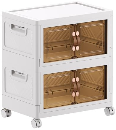 MECOLOR 17.13 Gal Installation Free Storage Cabinet, Multi-Layer Plastic Locker for Household Living Room, pop up Organizer Bins，Snack Toy Folding Storage Cabinet (2 Pack)