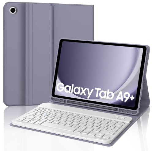 JADEMALL Coque Clavier pour Samsung Galaxy Tab A9 Plus 11 2023, AZERTY Français Clavier Bluetooth Détachable pour Tablet Samsung A9+ Plus 11 2023, Violet