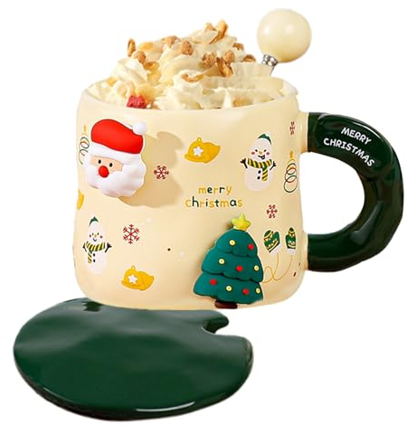 Yiurse Tazza da caffè natalizia impilabile, tazze da tè con Babbo Natale, 400 ml, regalo natalizio per colleghi, amici, compleanno