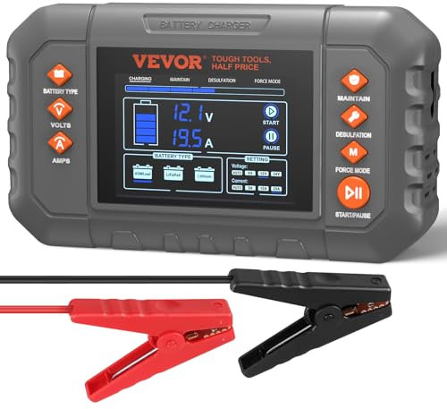 VEVOR Smart Battery Charger, 20-Amp, Lithium LiFePO4 Lead-Acid (AGM/Gel/SLA) Car Battery Charger with LCD Display, Trickle Charger Maintainer Desulfator for Boat Motorcycle Lawn Mower Deep Cycle