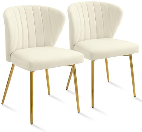 SEPNINE Chaises de Salle à Manger Modernes en Velours - avec Pieds en Métal Doré - pour Salle à Manger, Cuisine, Le Salon (Lot de 2, Beige)