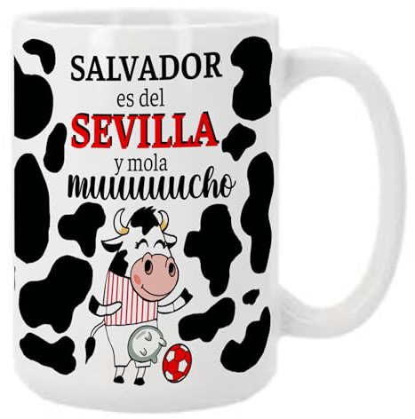 Taza personalizada con nombre para sevillistas. Regalo original para fanáticos del Sevilla. Taza de cafe o te XL. Personalizada y divertida. Regalo personalizado amantes del futbol (Sevilla)