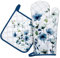 Arquiel Gants De Four & Maniques Lot De 2, 100% Coton Maniques Cuisine Gant Four Anti Chaleur Extra-Longue pour Barbecue, Cuisine, Griller, Micro-Ondes(Fleur d'encre Bleue)