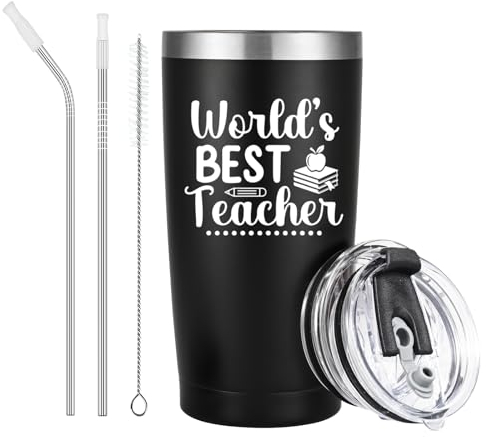 Livole Male Teacher Gifts from Students, World's Best Teacher, Thank You Presents, End of Year Gifts for Teachers Men, Funny Teachers Mug, 20oz Travel Mug for Cold Drinks, 600ml Thermal Tumbler