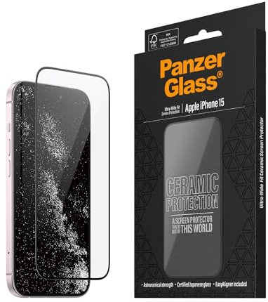 PanzerGlass™ Ceramic Screen Protection for iPhone 15-5x Stronger Screen Protection, Ohara glass with Astronomical strength, Easy Installation