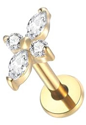 TNTINK - Piercing flor cuatro cristales (acero quirúgico)