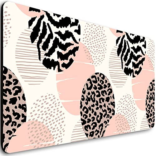 Hizelzidy Erweitertes Gaming-Mauspad (80 x 30 cm), große rutschfeste Gummiunterseite, Tastatur-Mauspad, Schreibtischunterlage für Arbeit, Spiel, Büro, Zuhause, Tiere, Leopardenmuster, Kreise,