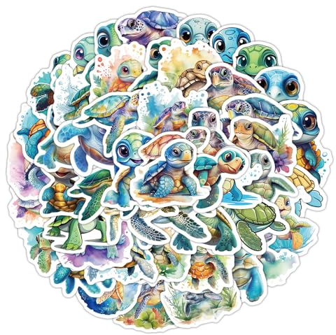 Lovely Turtle Stickers for Boys Girls Kids Teens,Cartoon Vinyl Waterproof Stickers for Phone Laptop Flasks Water Bottle Luggage Scrapbook Cup Bike, Cute Sea Animals Decals Pack[Turtle - 50Pcs]