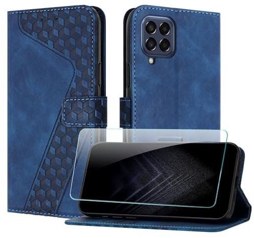 JayModCase Funda para Samsung Galaxy M53 5G, PU Piel Flip Carcasa con [Galaxy M53 5G Protector de Pantalla] Cierre magnético Soporte Plegable Tarjetas y Cartera (Azul)