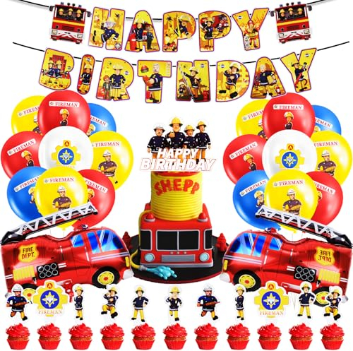 46 Stück Feuerwehr Deko Kindergeburtstag, Feuerwehrmann Sam Geburtstag Deko, Feuerwehrmann Luftballons, Feuerwehrmann Geburtstag Dekoration, Feuerwehr Deko für Kinder Party Supplies