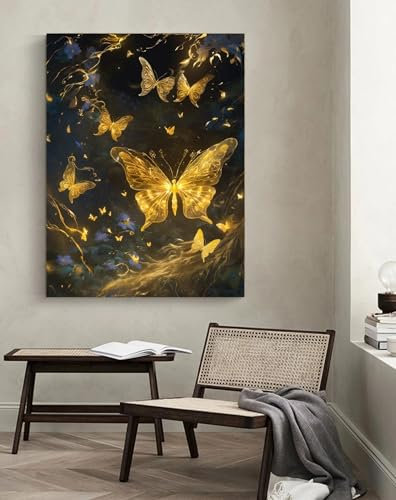 Taxpy Tableaux d'art moderne Papillon doré,L,40 * 60cm Toile Tableau Mur Art Photo Peinture à l'huile d'impression sur toile pour la Maison Salon décor