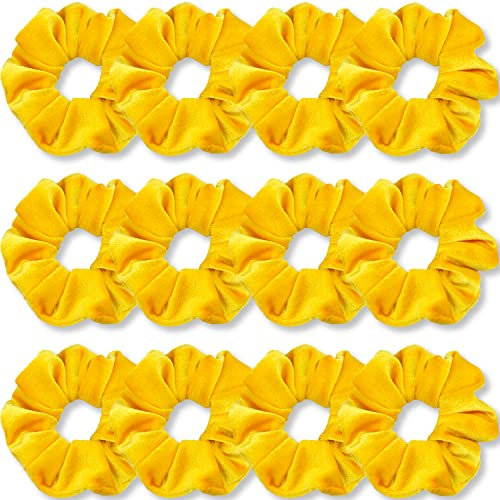 VENUSTE Gelbe Haargummis, Premium-Samt-Haargummi für Haare, einfarbig, dicke Haarbänder, weiche Seile, Pferdeschwanz-Halter, Haar-Accessoires für Damen und Mädchen, 12 Stück