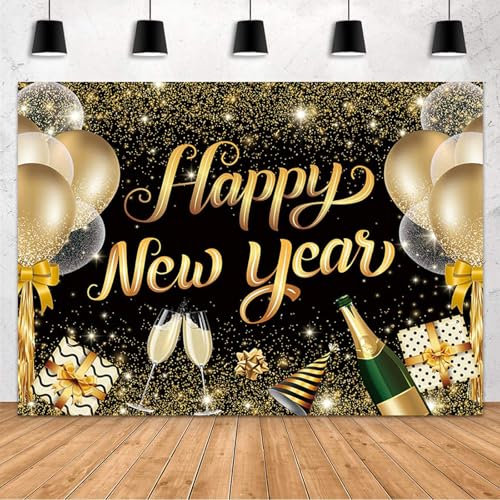 APROPHIC Silvester Hintergrund Silvester Deko Goldenes Champagner 2026 Banner Happy New Year 210x150 cm
