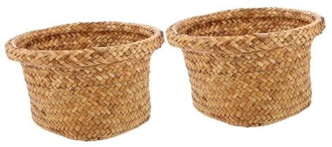 BESPORTBLE 2 Pièces De Bureau Panier à Plantes En Rotin Panier à Linge Jardinière En Rotin Tressé Corbeille à Panier De Fleurs En Pot En Osier Light Brown Gazon