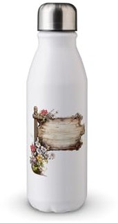 MAXIKIWI - Borraccia a parete singola con tappo a vite, in alluminio leggero non isolato, senza BPA, a prova di perdite, in legno caldo vintage, 500 ml