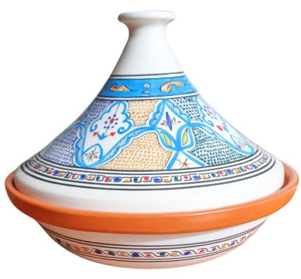 Tajine-Topf gemustert | türkis | 30 cm Durchmesser | ideal für 3-4 Portionen | Traditionell Nordafrikanischer Kochtopf